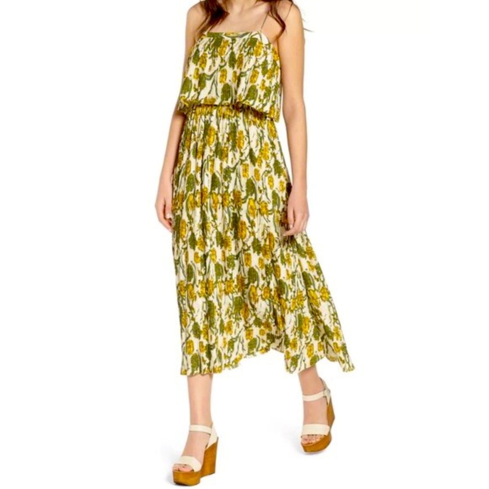 Leith Pleated Floral Midi Dress